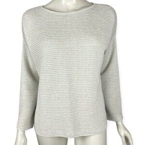 -Eileen Fisher Organic Linen Blend Crepe ribbed shimmer Sweater top Large